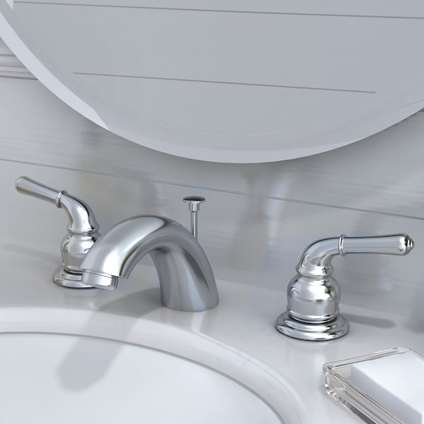 Two Handle Widespread Bathroom Faucet, Compression Hose, Nickel, Weight: 6.6